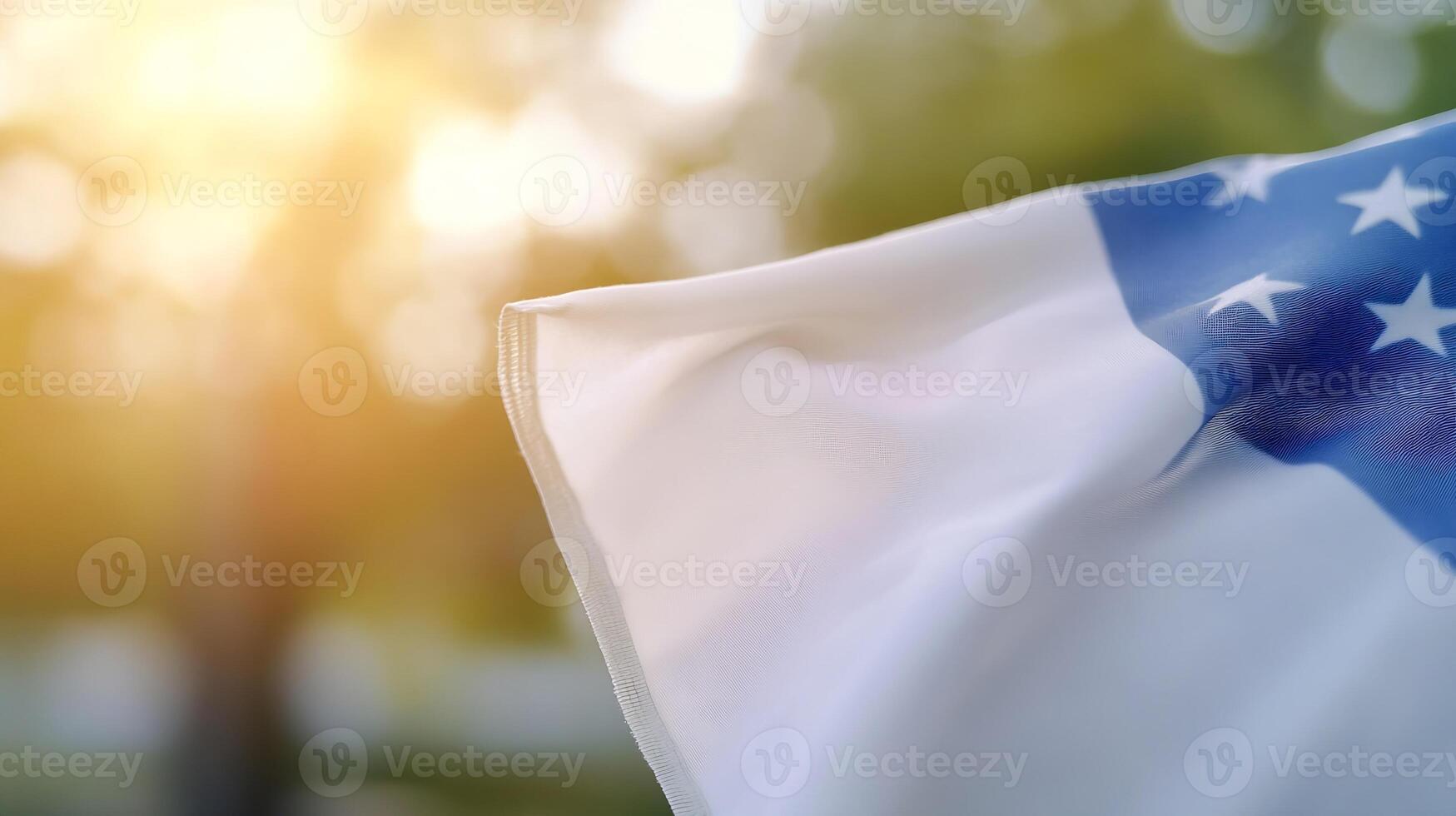 Closeup of American Flag in Gentle Breeze with Golden Sunlight photo
