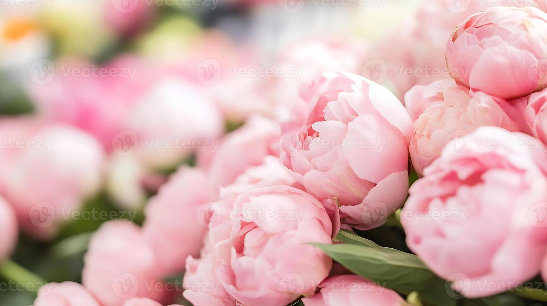 Soft Pink Peony Blooms in Full Bloom Create Elegant Floral Arrangement photo