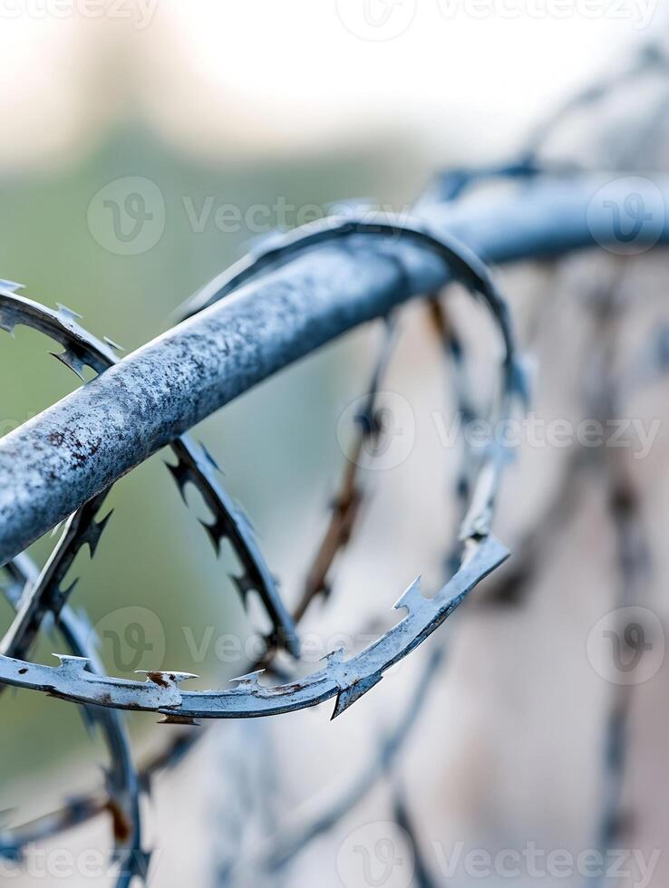 Closeup of barbed wire enhances focus on security and protection mechanisms photo