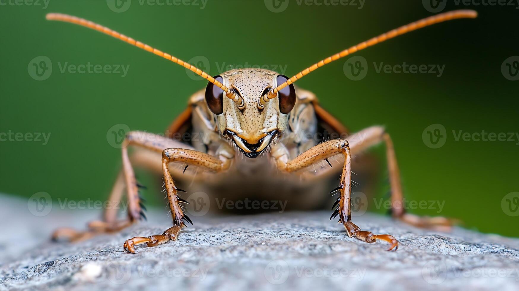 Close-up of Grasshopper on Rock Highlighting Intricate Details and Textures photo