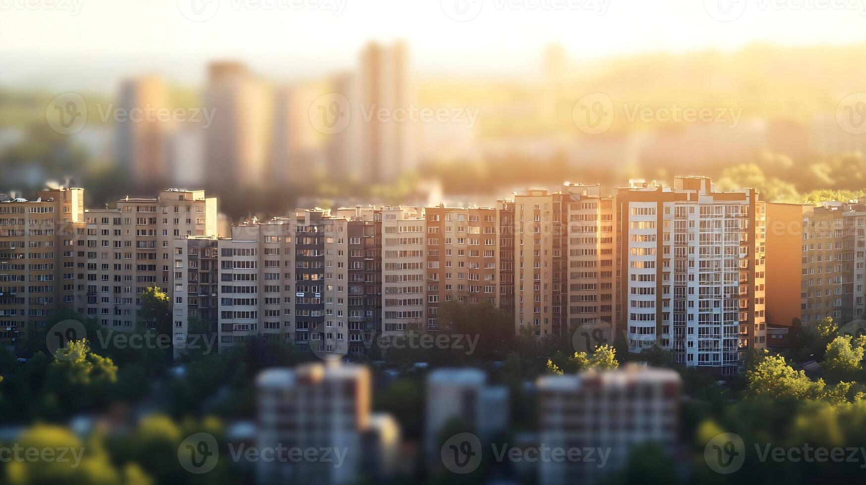 Urban Residential Buildings in Bright Evening Light Showing a Serene Cityscape photo