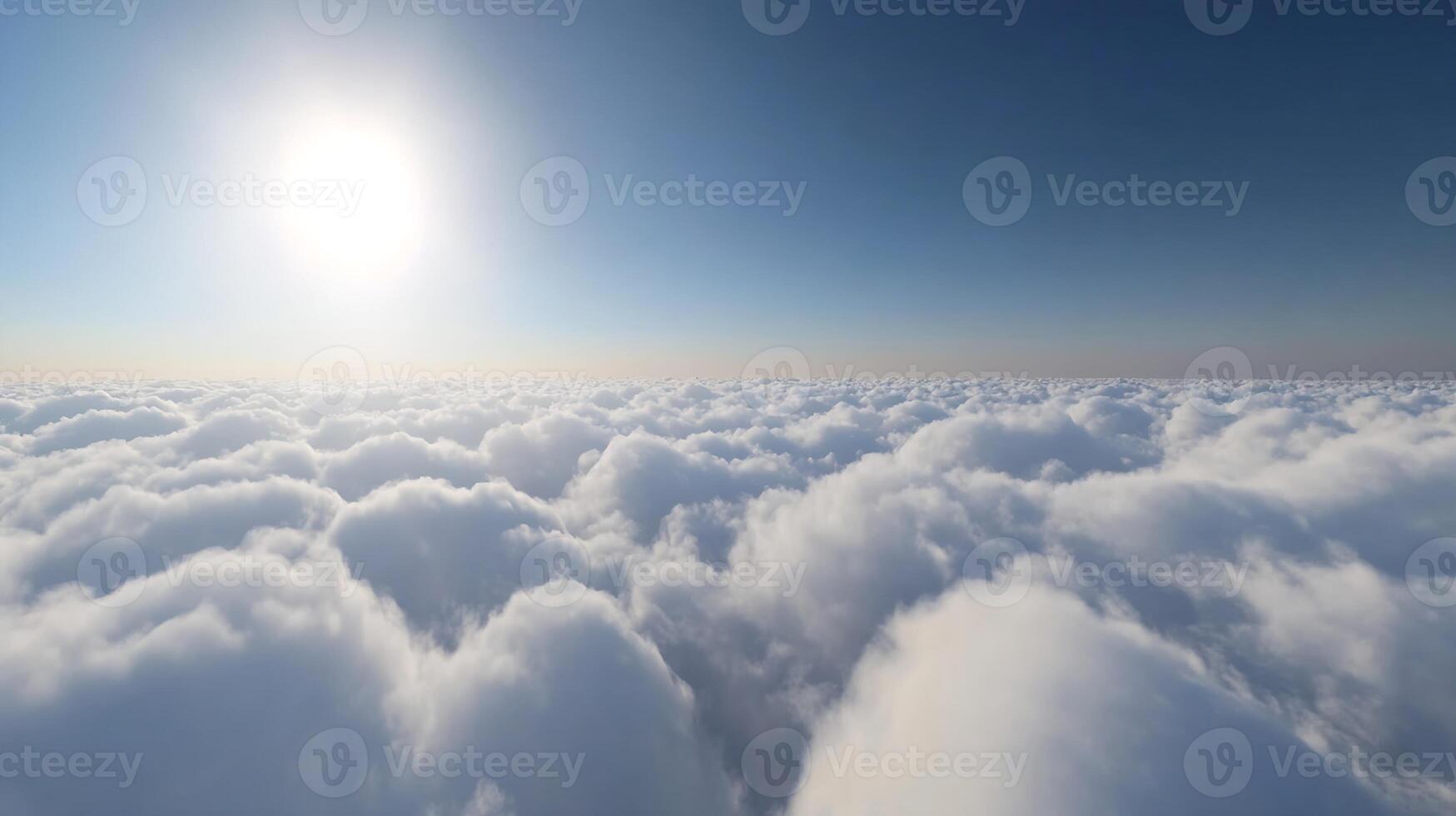 Above the Clouds with Bright Sunlight and Blue Sky Peaceful Aerial Panorama photo