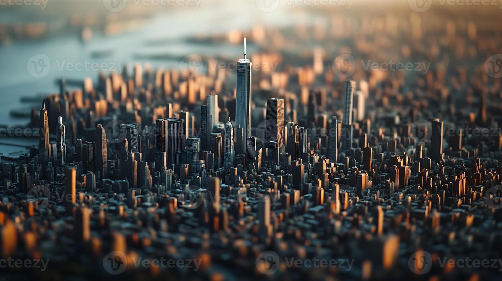 Sunset Aerial View of Metropolitan Skyline with Urban Density photo