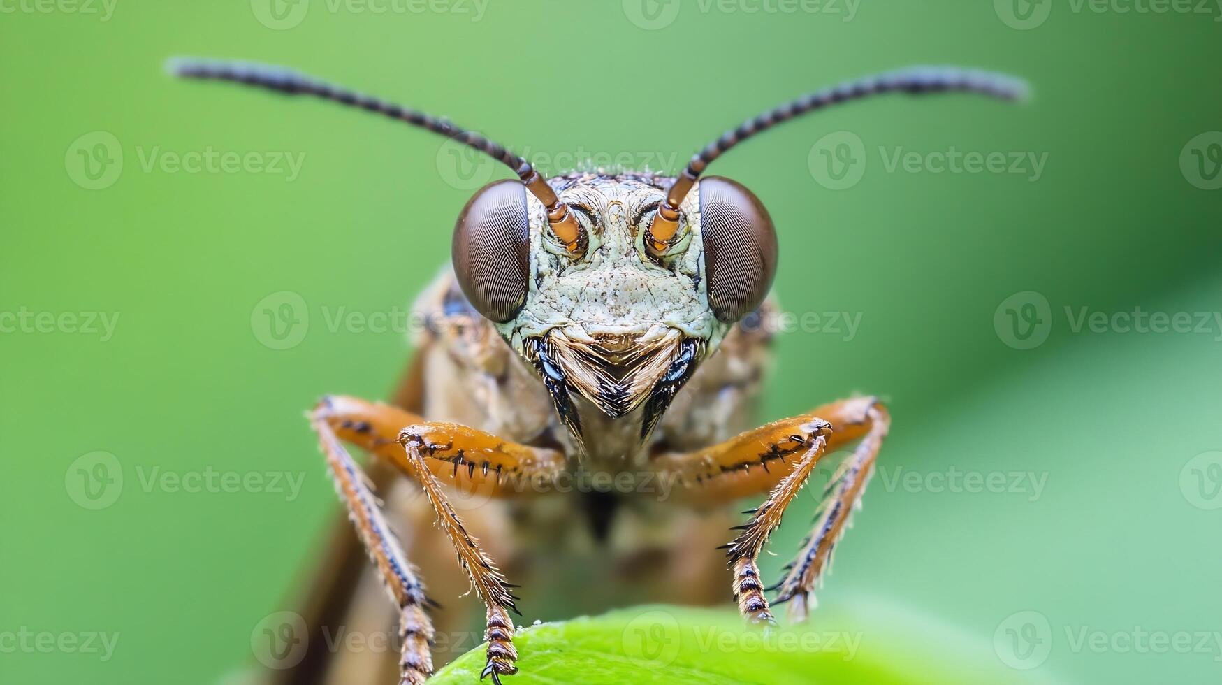 Close-Up of a Grasshopper on Leaf Displaying Intricate Details and Natural Colors photo