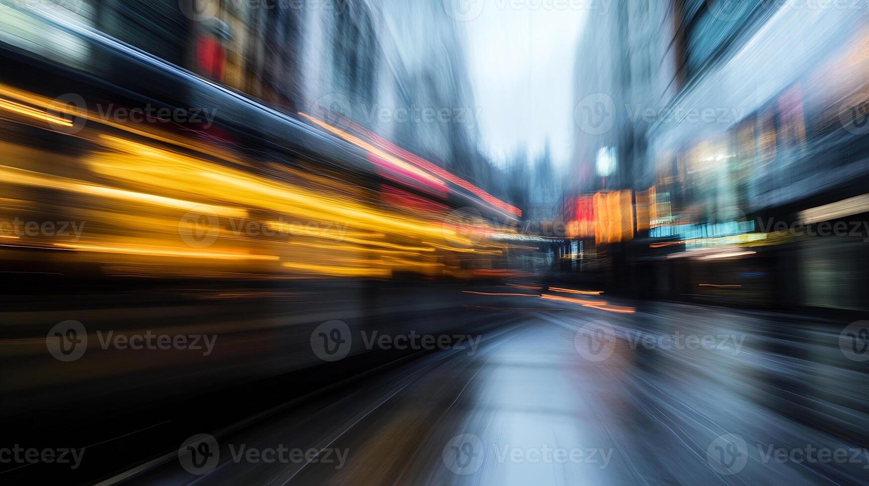 Dynamic Motion Blur of Cityscape at Dusk with Illuminated Lights photo