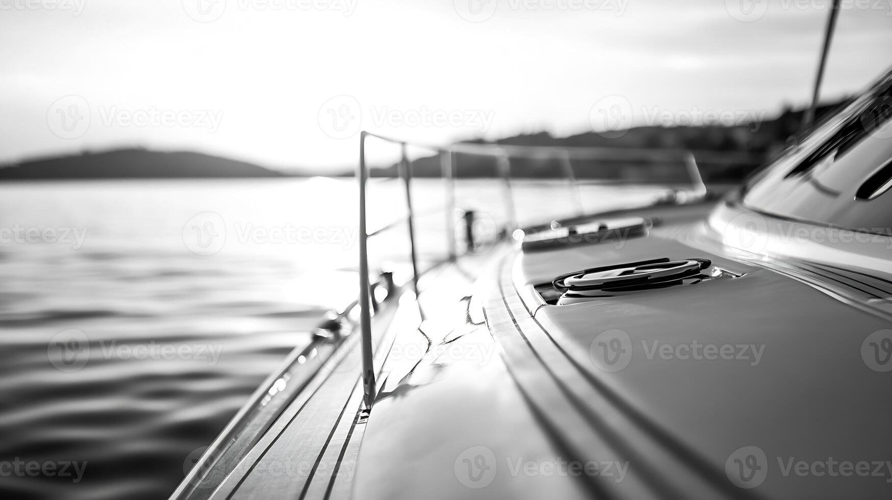 Serene Black and White View from Yacht Deck Overlooking Calm Ocean Waters photo