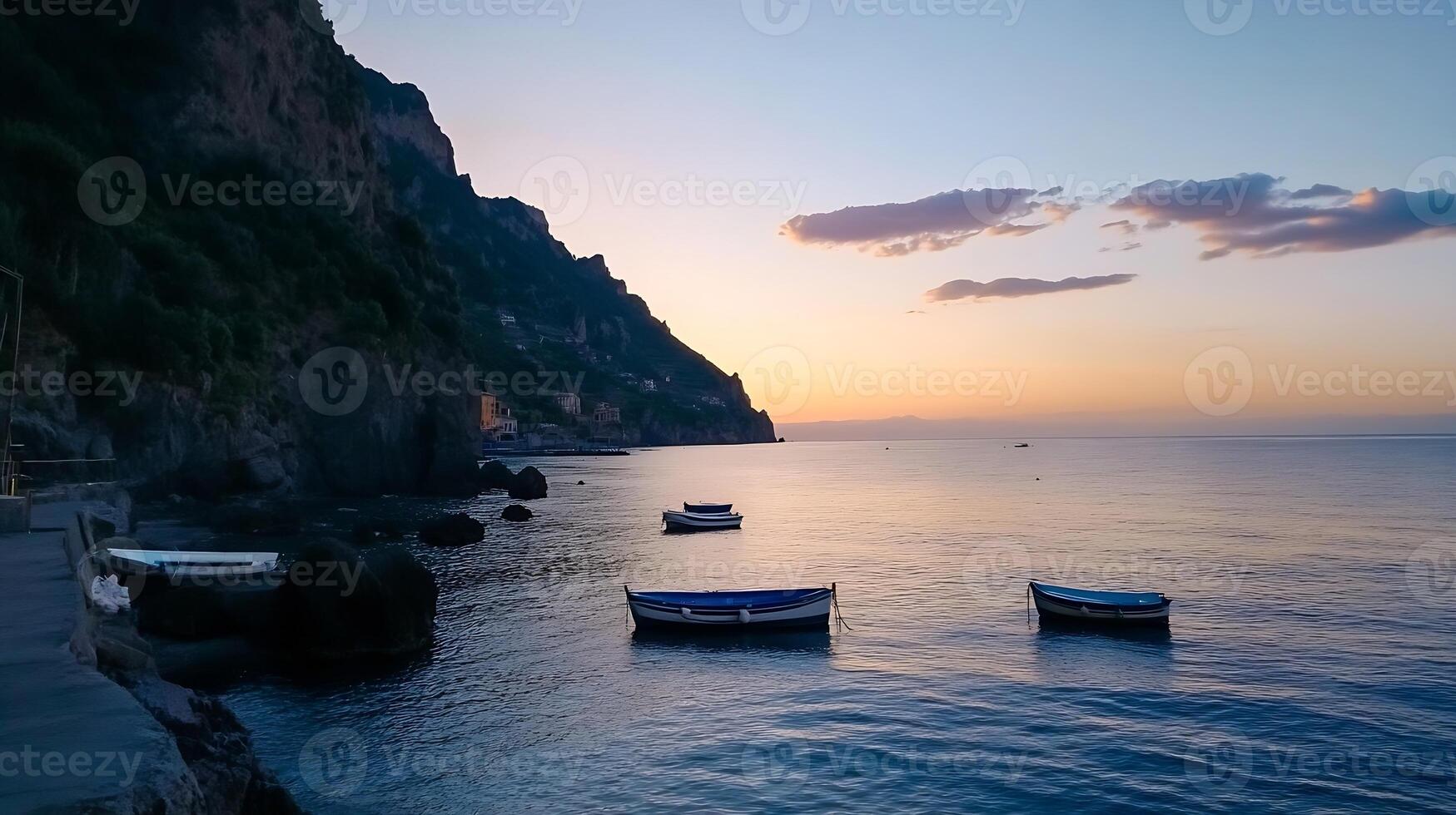 Cliffside Overlooking Ocean at Colorful Sunset with Island
