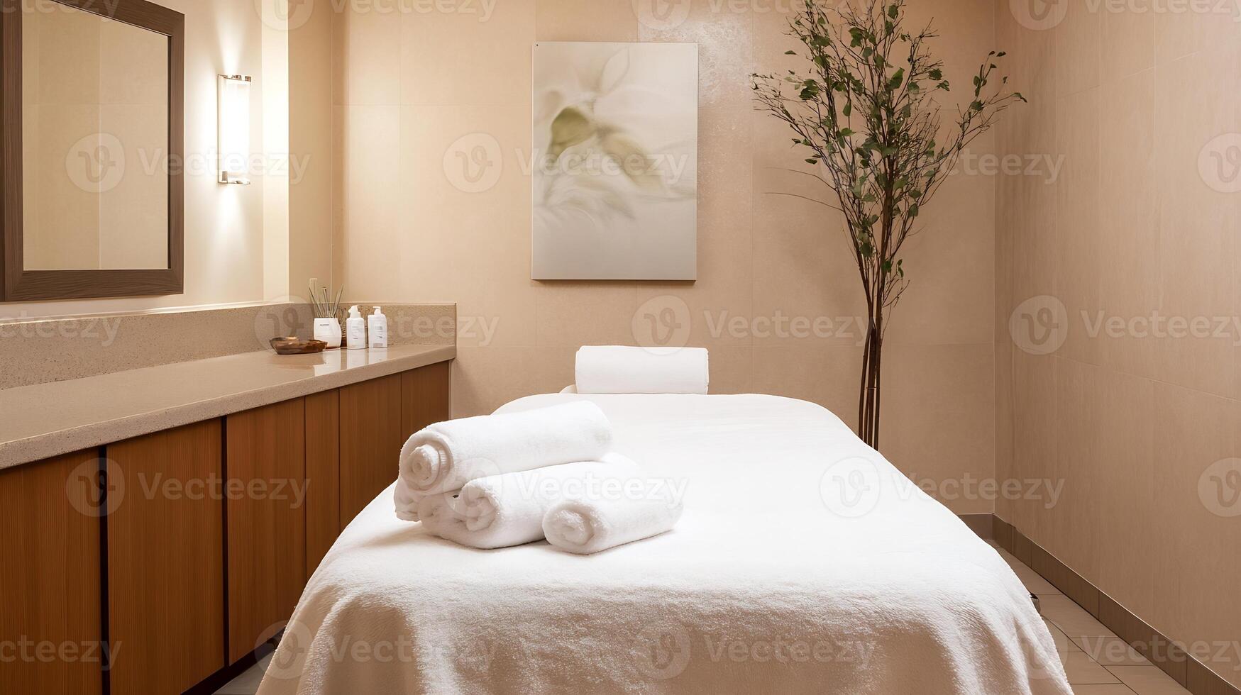 Tranquil Spa Room with Massage Table and Soft Lighting for Relaxation and Wellness photo