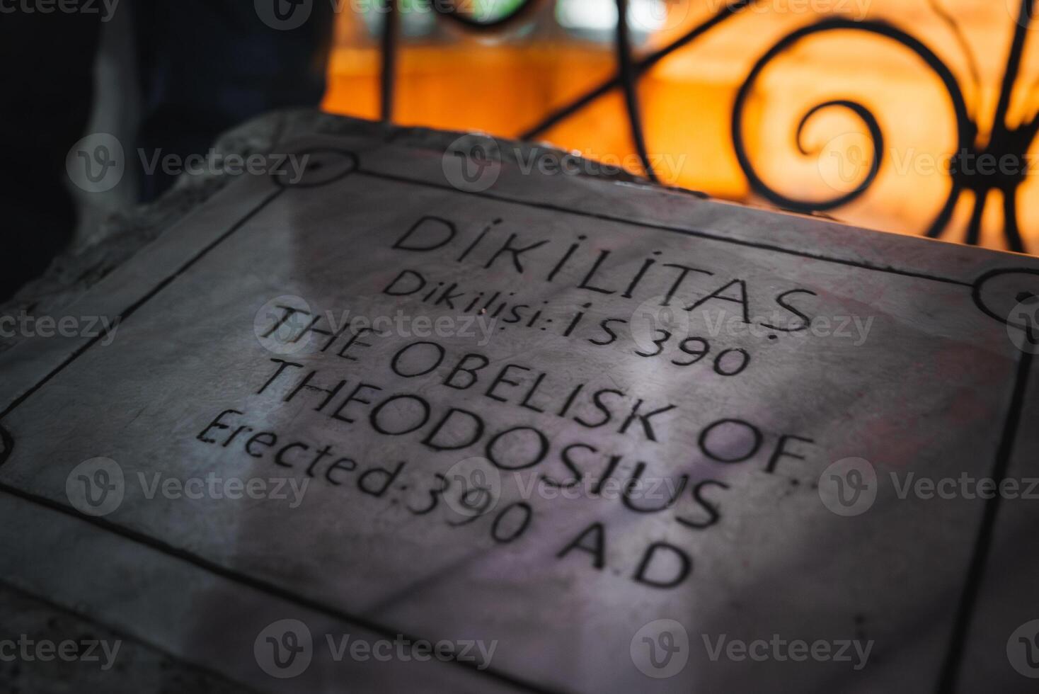 Marble Plaque of the Obelisk of Theodosius in Istanbul, Turkey photo