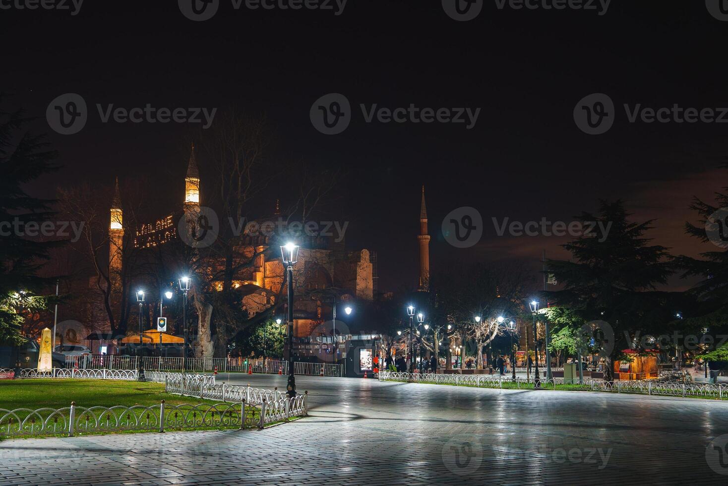 Nighttime View of Sultanahmet Square and Hagia Sophia in Istanbul photo