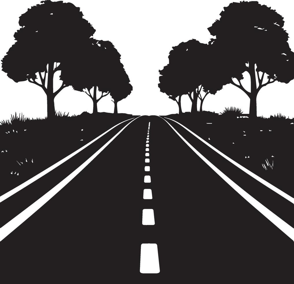 Asphalt road silhouette with tree straight road vector