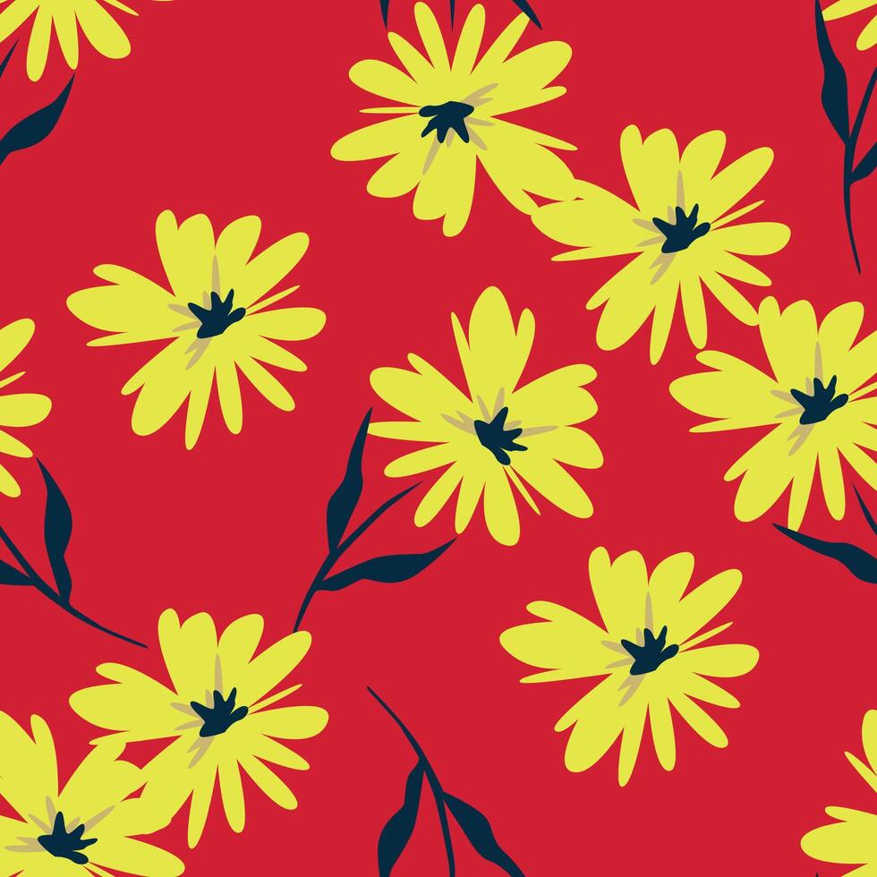 Trendy Floral pattern kind of flowers. Tropical botanical Motifs scattered random vector
