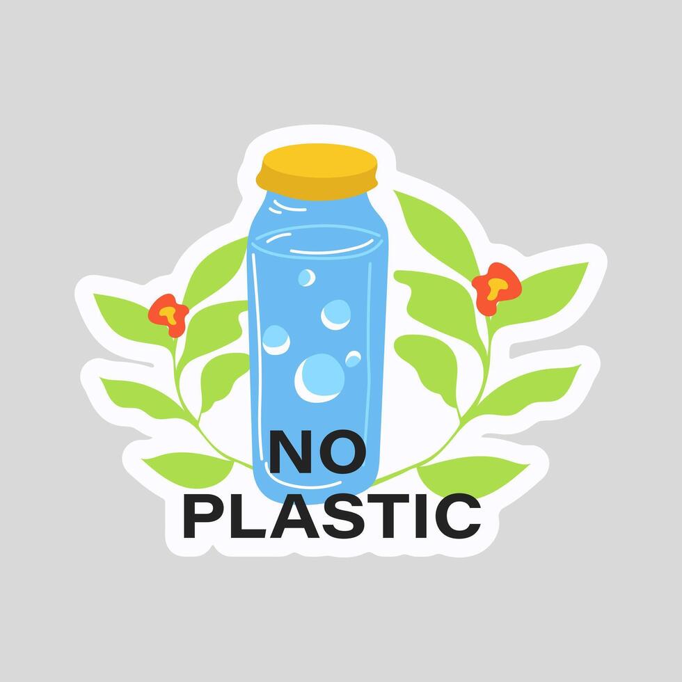 Plastic free ecology sticker in flat design. illustration isolated. vector