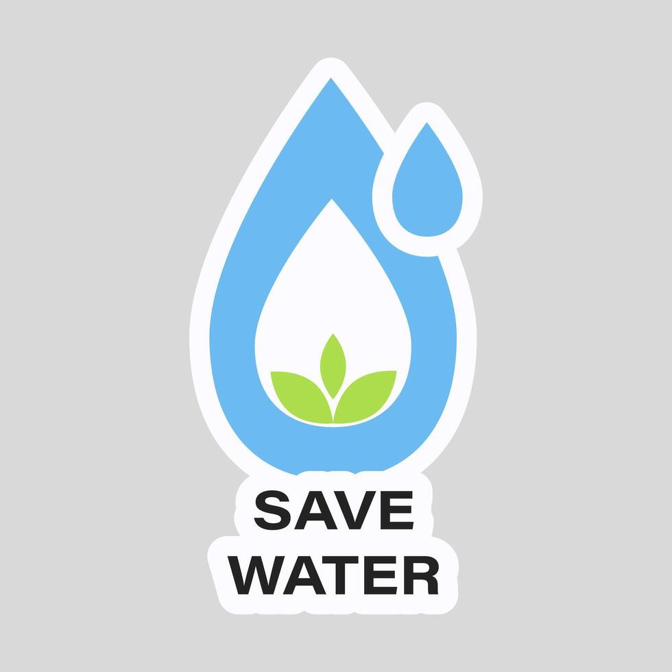 Save water slogan on ecology sticker in flat design. illustration isolated. vector