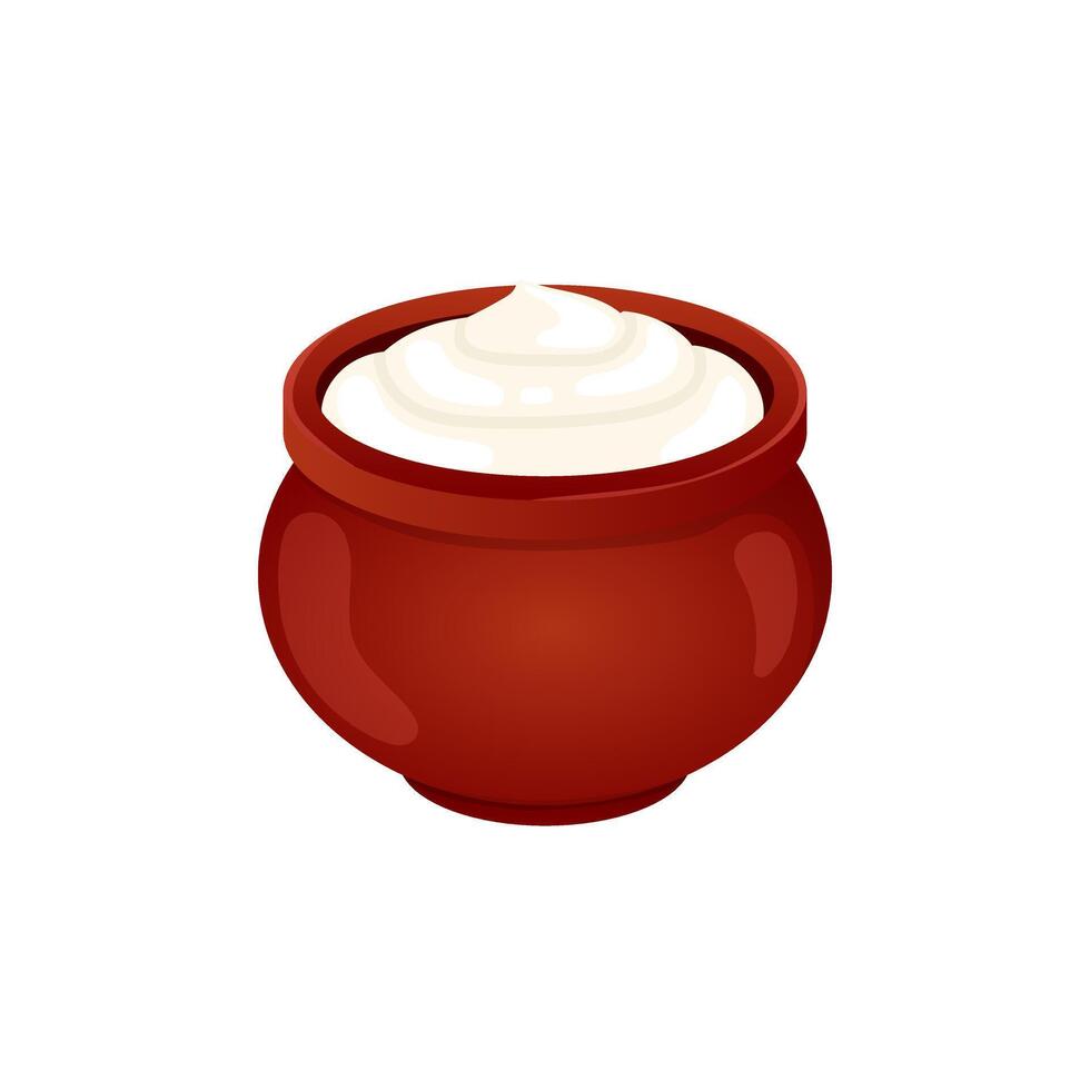 Sour cream in bowl in flat design. illustration isolated. vector