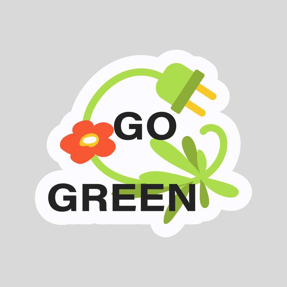 Go green slogan on ecology sticker in flat design. illustration isolated. vector