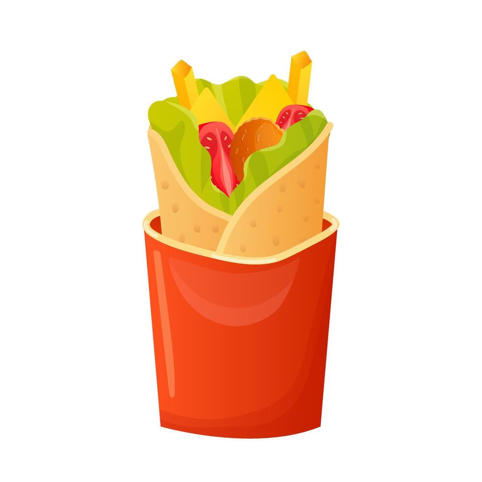 Burrito in take away paper box in flat design. illustration isolated. vector