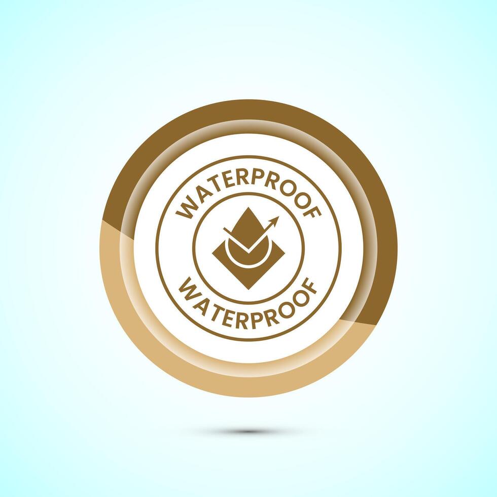 Waterproof icon design illustration, water resistant signs, liquid proof protection. Gold color button design vector