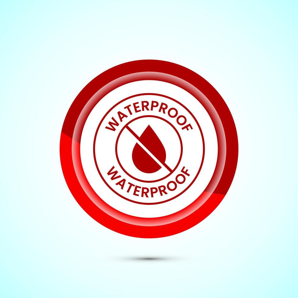 Waterproof icon design illustration, water resistant signs, liquid proof protection. Red color button design vector