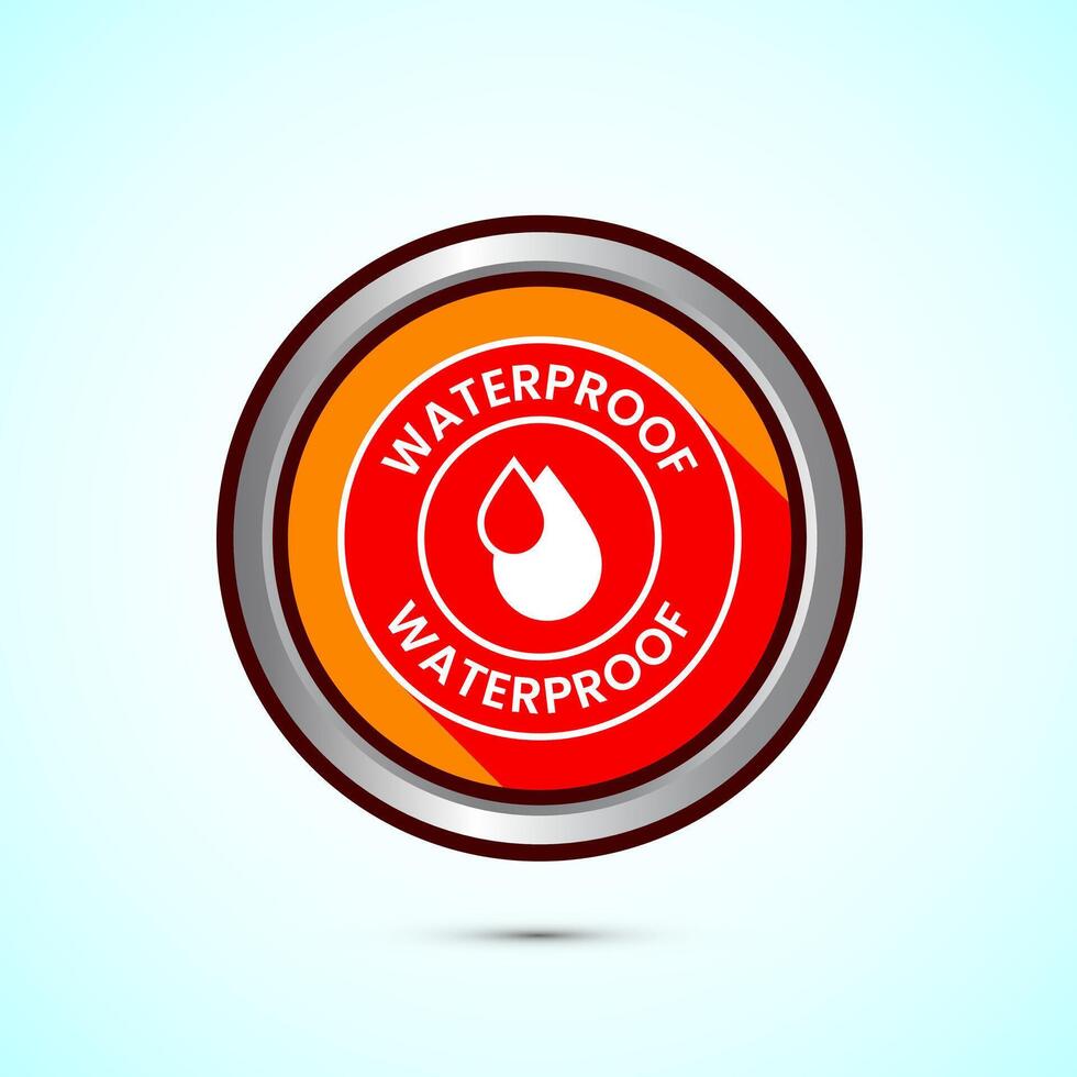 Waterproof icon design illustration, water resistant signs, liquid proof protection. Orange shadow button design vector