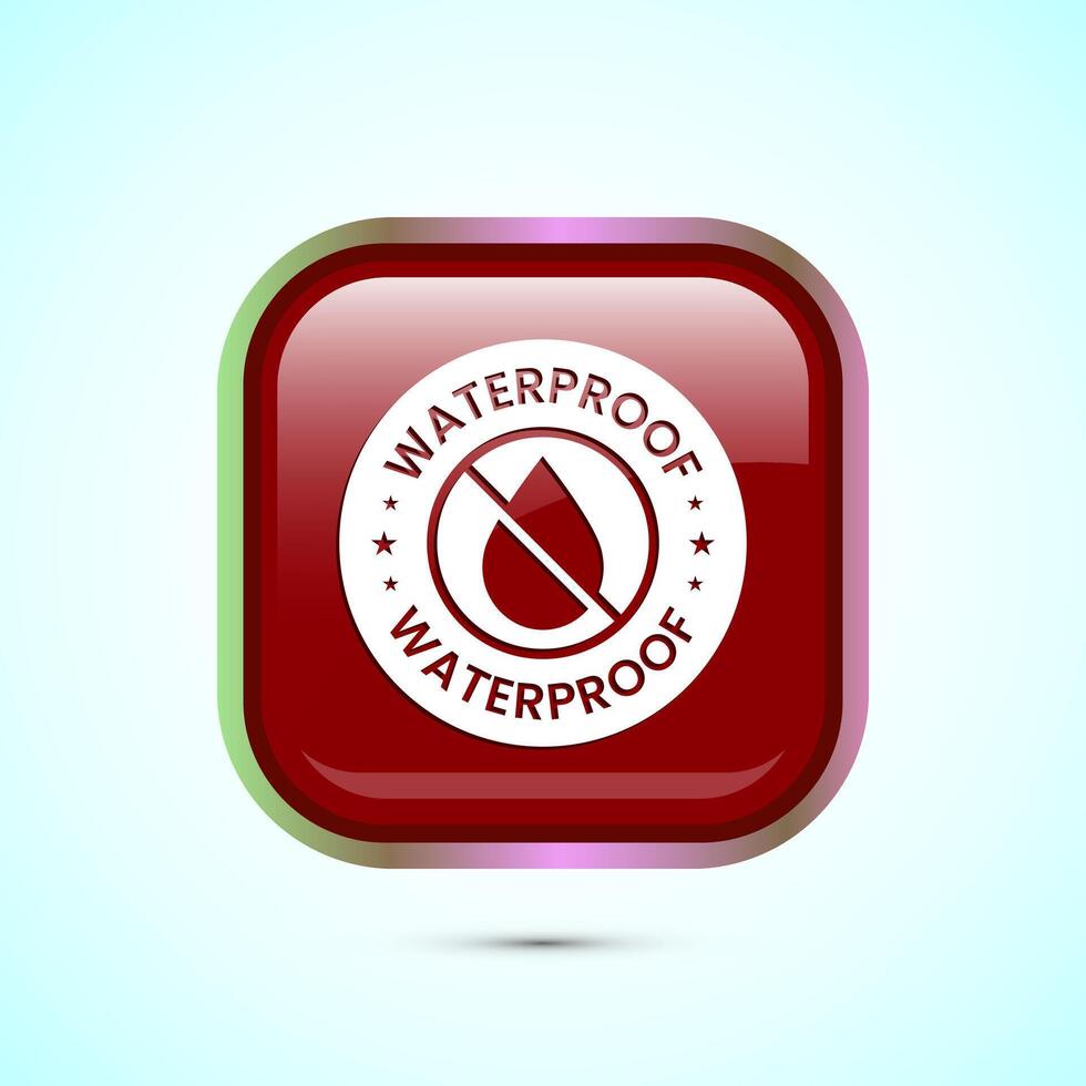 Waterproof icon design illustration, water resistant signs, liquid proof protection. Red color square button design vector