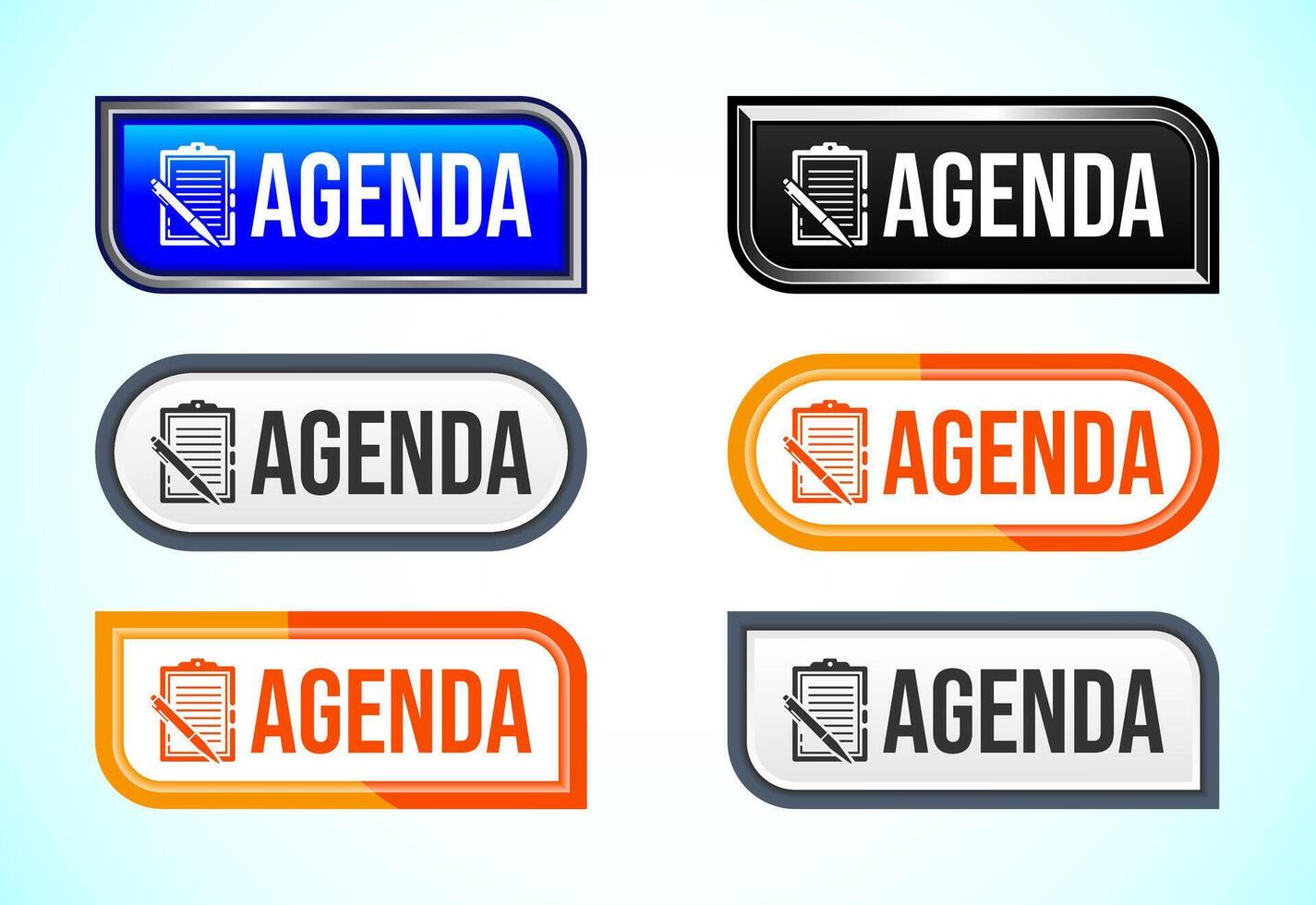 Agenda button set of different shapes and colors. Suitable for mobile app, and website vector
