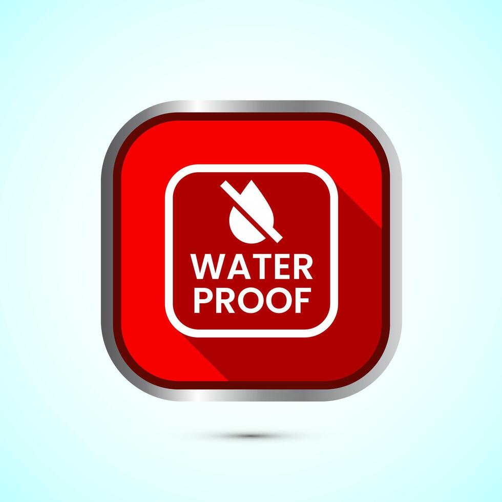 Waterproof icon design illustration, water resistant signs, liquid proof protection. Red shadow button design vector