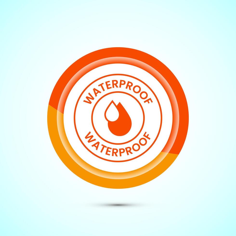 Waterproof icon design illustration, water resistant signs, liquid proof protection. Orange color button design vector