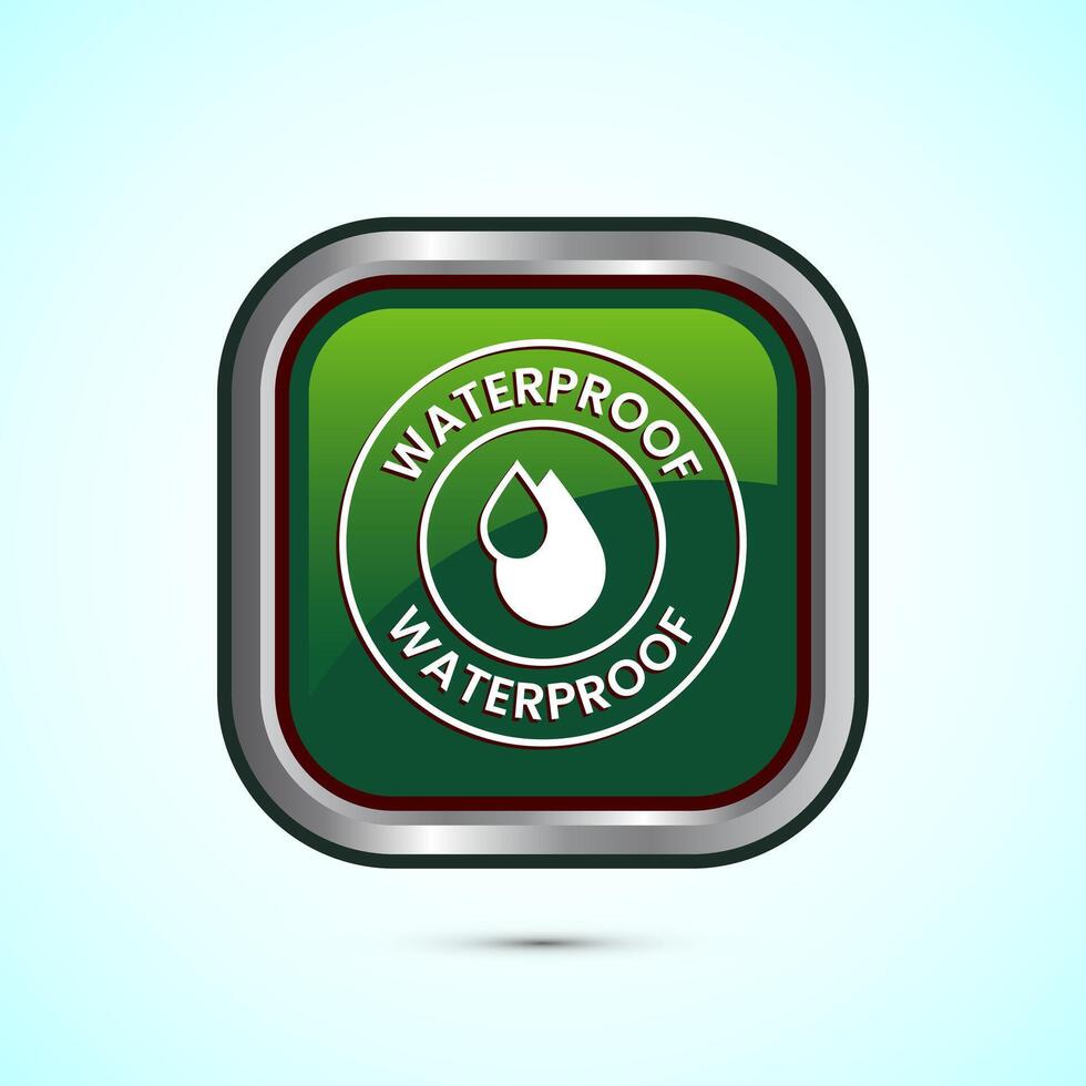 Waterproof icon design illustration, water resistant signs, liquid proof protection. Green color square button design vector