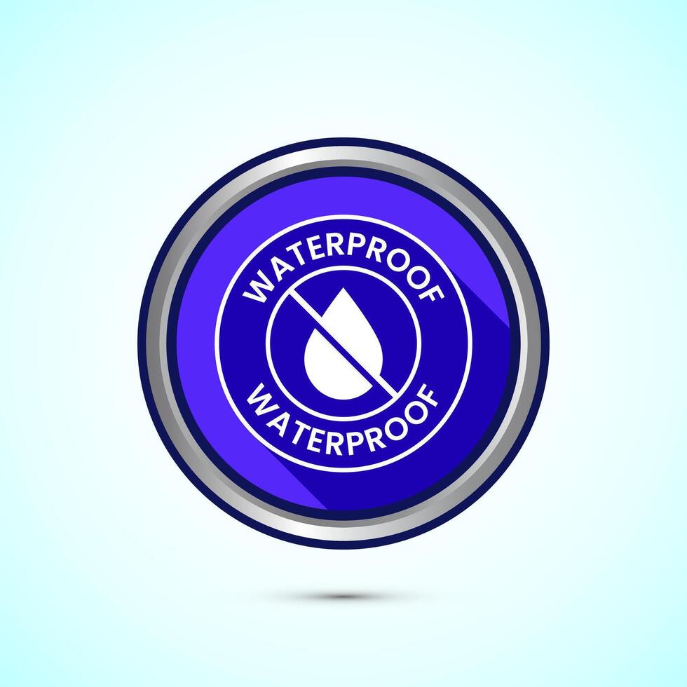 Waterproof icon design illustration, water resistant signs, liquid proof protection. Blue shadow button design vector