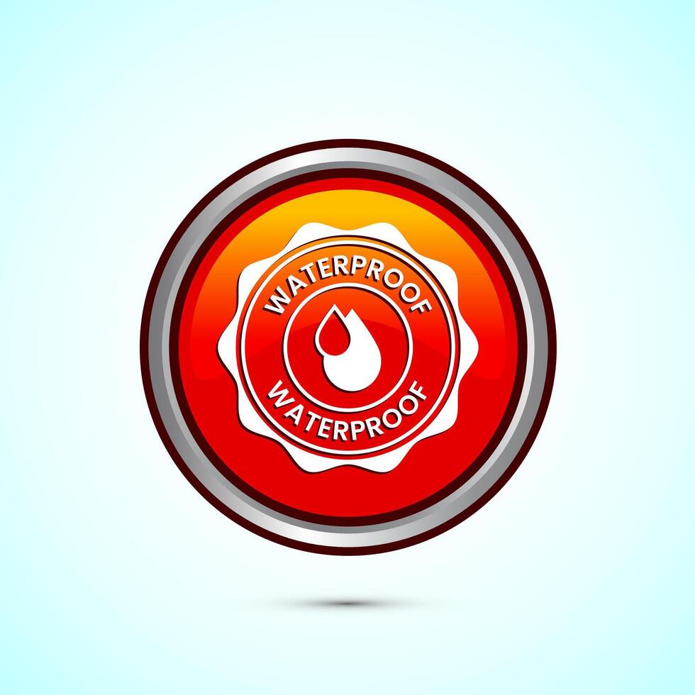 Waterproof icon design illustration, water resistant signs, liquid proof protection. Orange color round button design vector