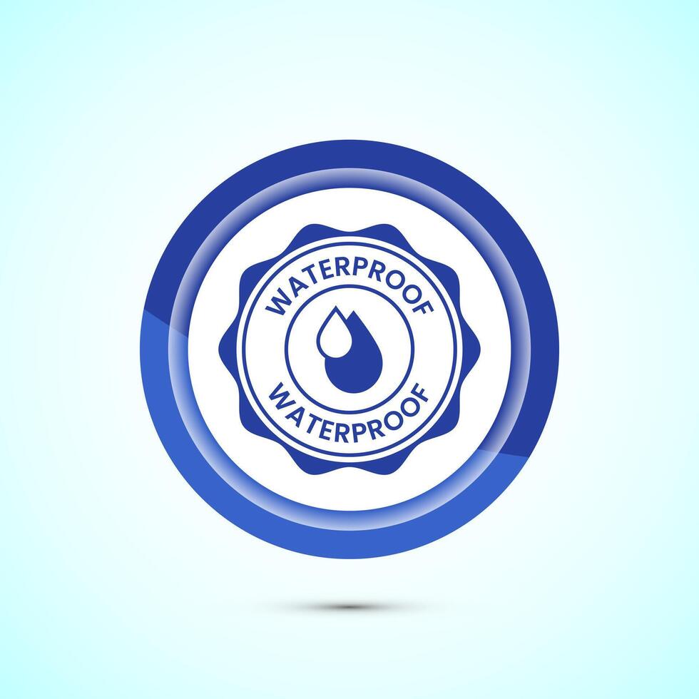 Waterproof icon design illustration, water resistant signs, liquid proof protection. Blue color button design vector