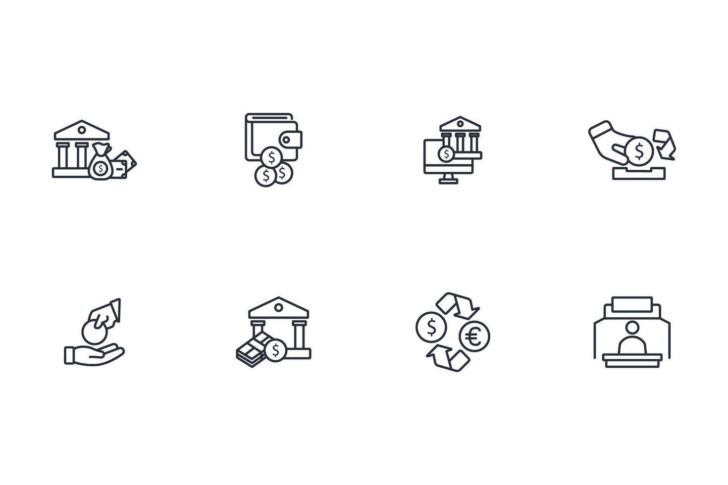 Bank icon set..Editable stroke.linear style sign for use web design vector