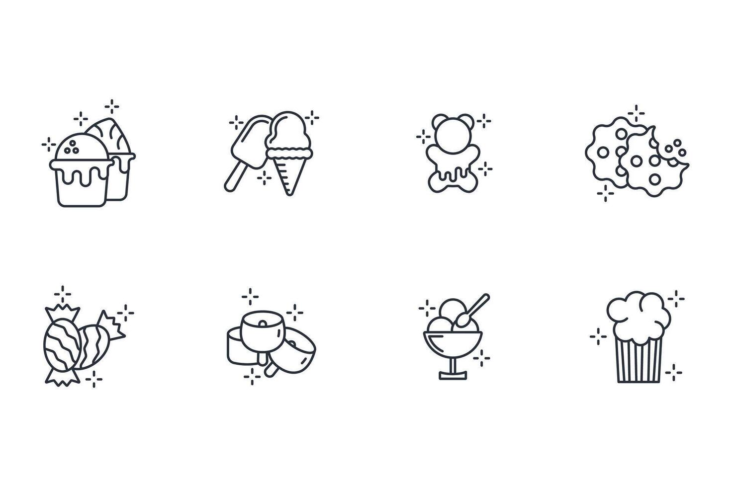 Sweets and desserts icon set..Editable stroke.linear style sign for use vector