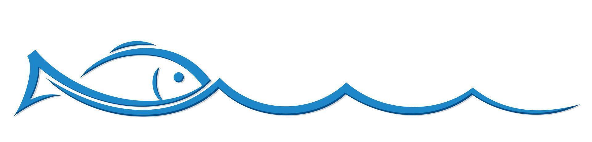 The symbol of stylized blue fish with blue sea. vector