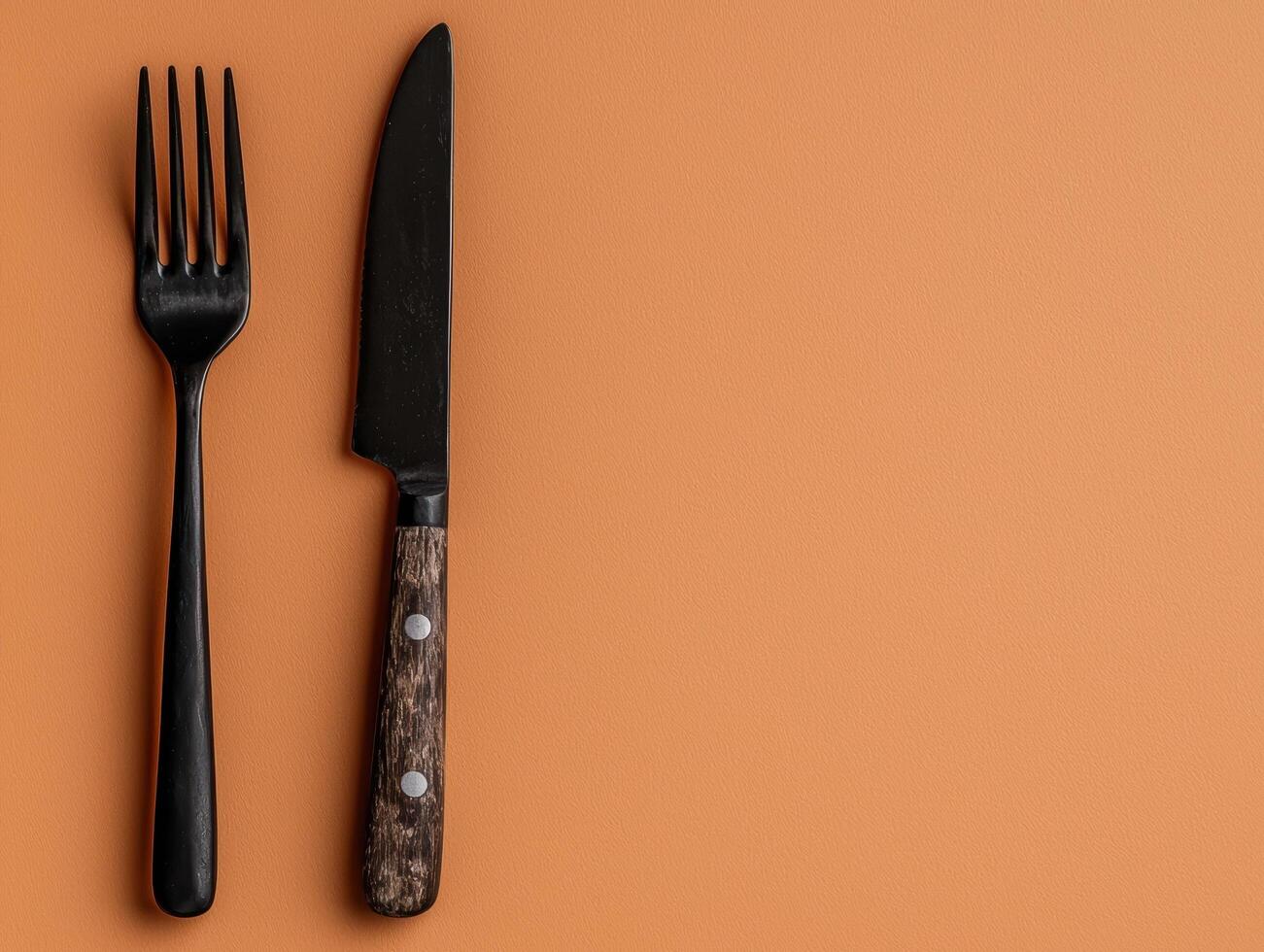 Black flatware on orange background photo