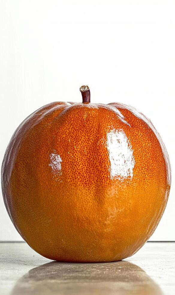 Close up of a ripe orange fruit with a glossy surface photo