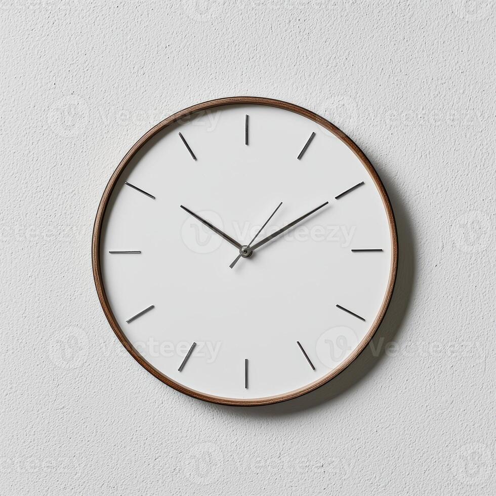 Modern minimalist wall clock with wooden frame photo
