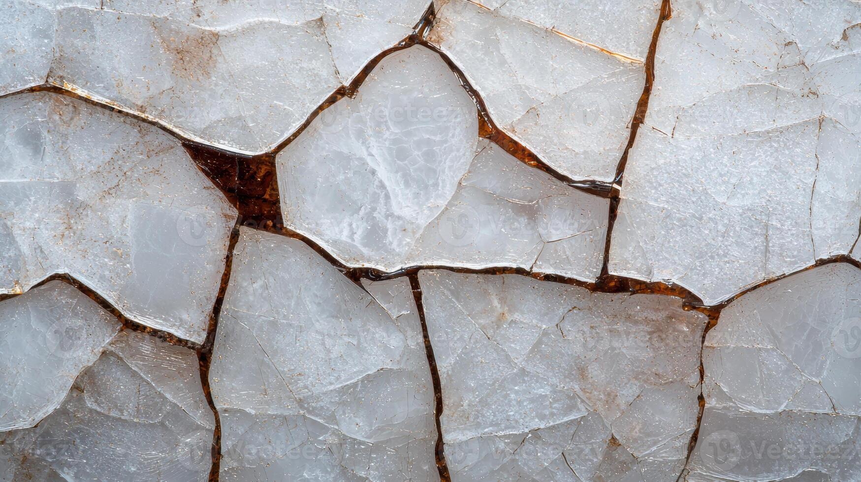 Abstract background of cracked ice with brown lines photo