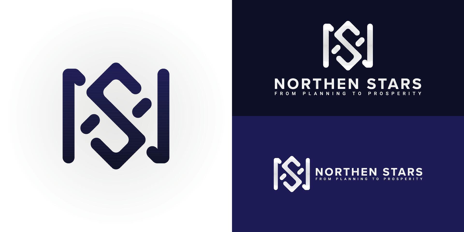The dynamic logo design features the initials N and S creatively intertwined, creating a unique and visually striking symbol that evokes a sense of stability, growth, and financial prosperity. vector