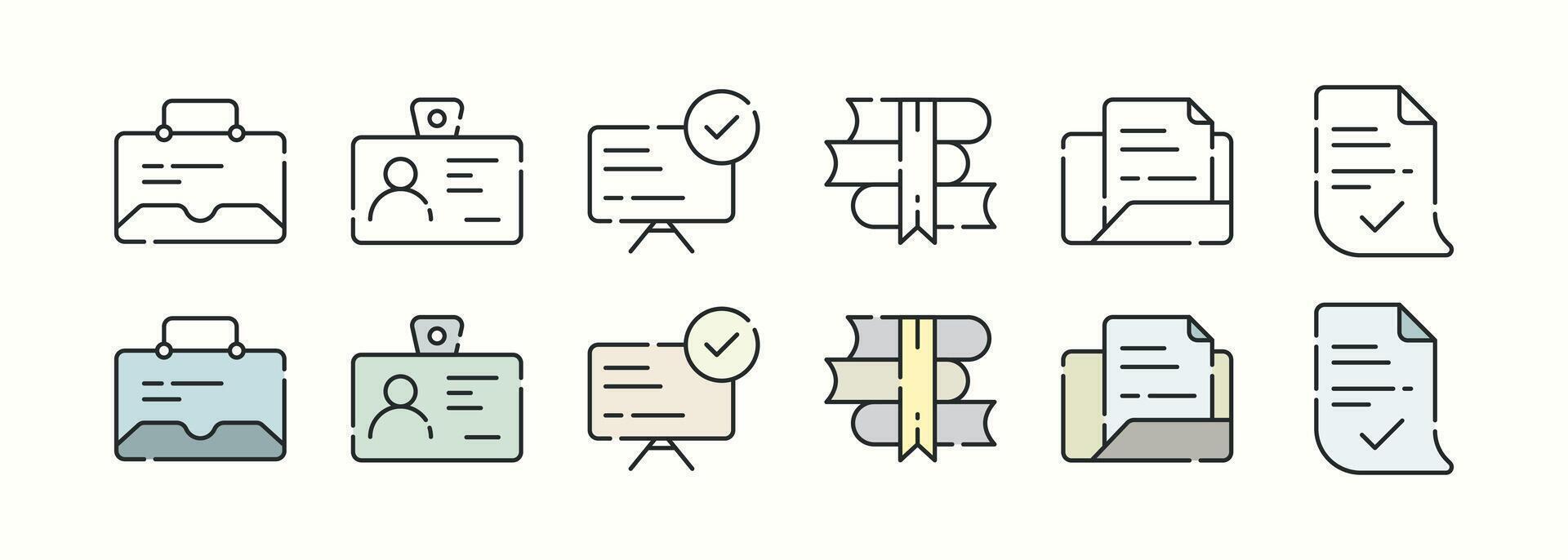Minimalist Document and Presentation Icon Set with Outline and Color Variations for Professional and Educational Themes vector