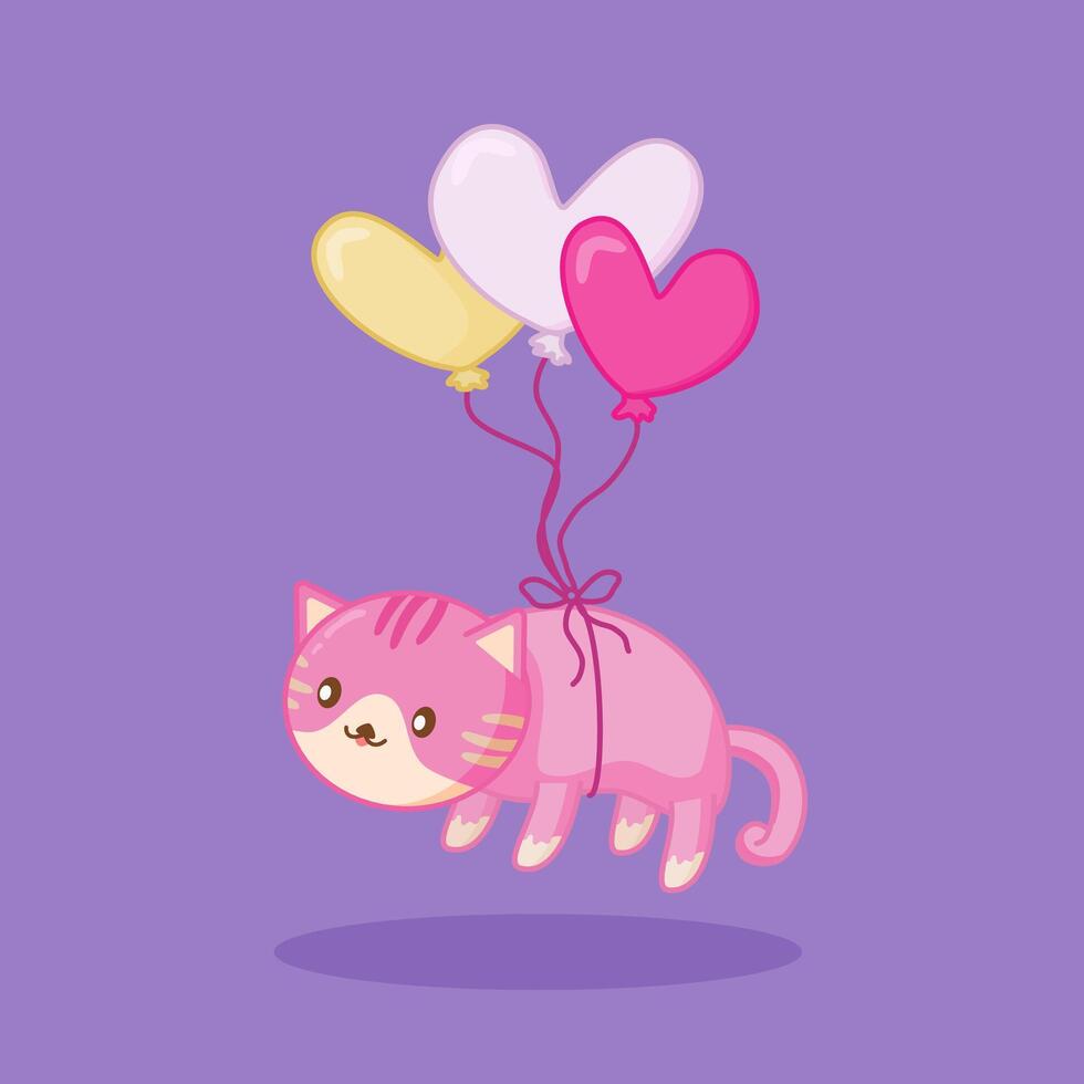 Cute Cartoon Cat with Balloons vector