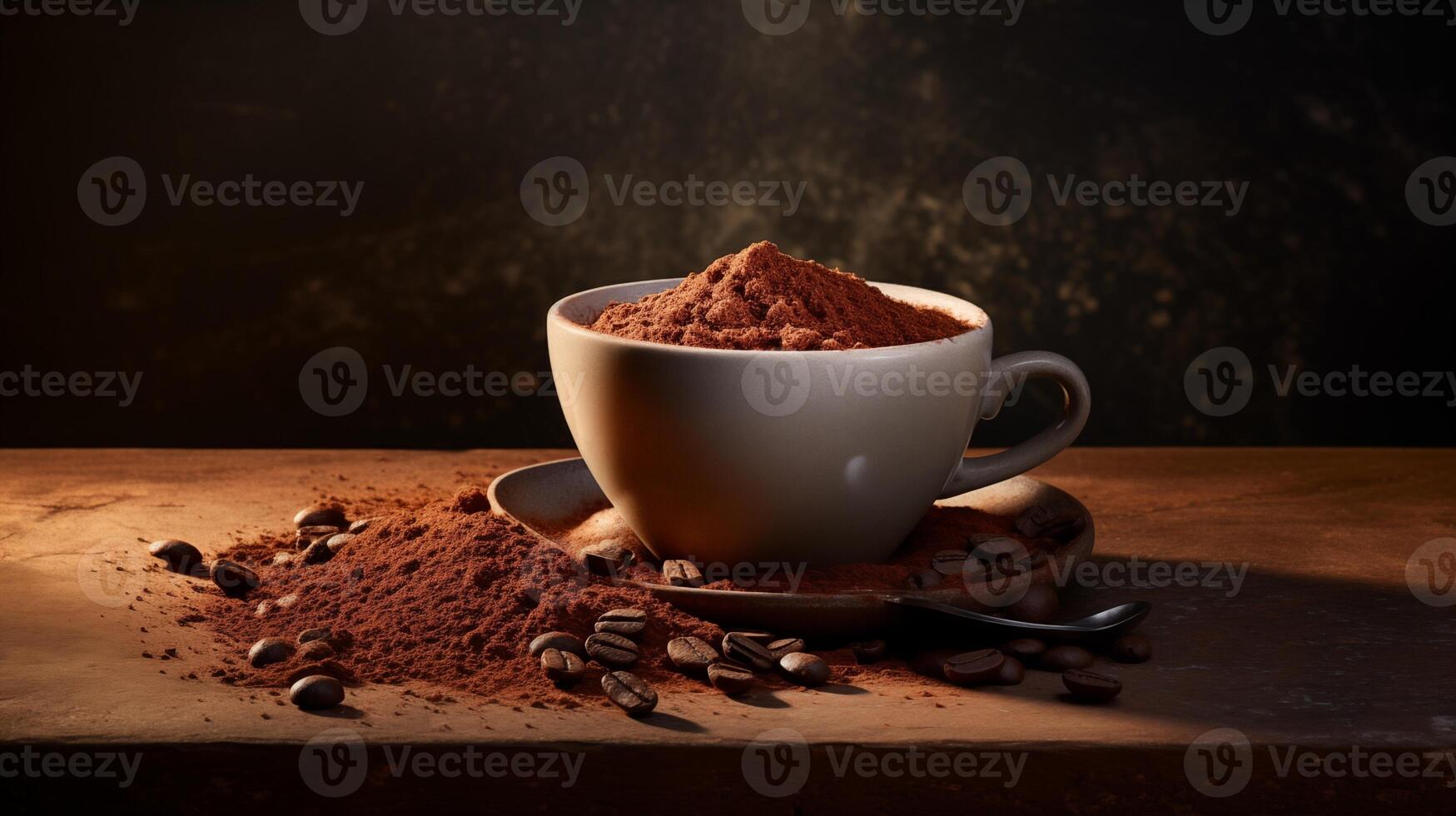 scattered cocoa on a light background. Particles of earth and dust. photo