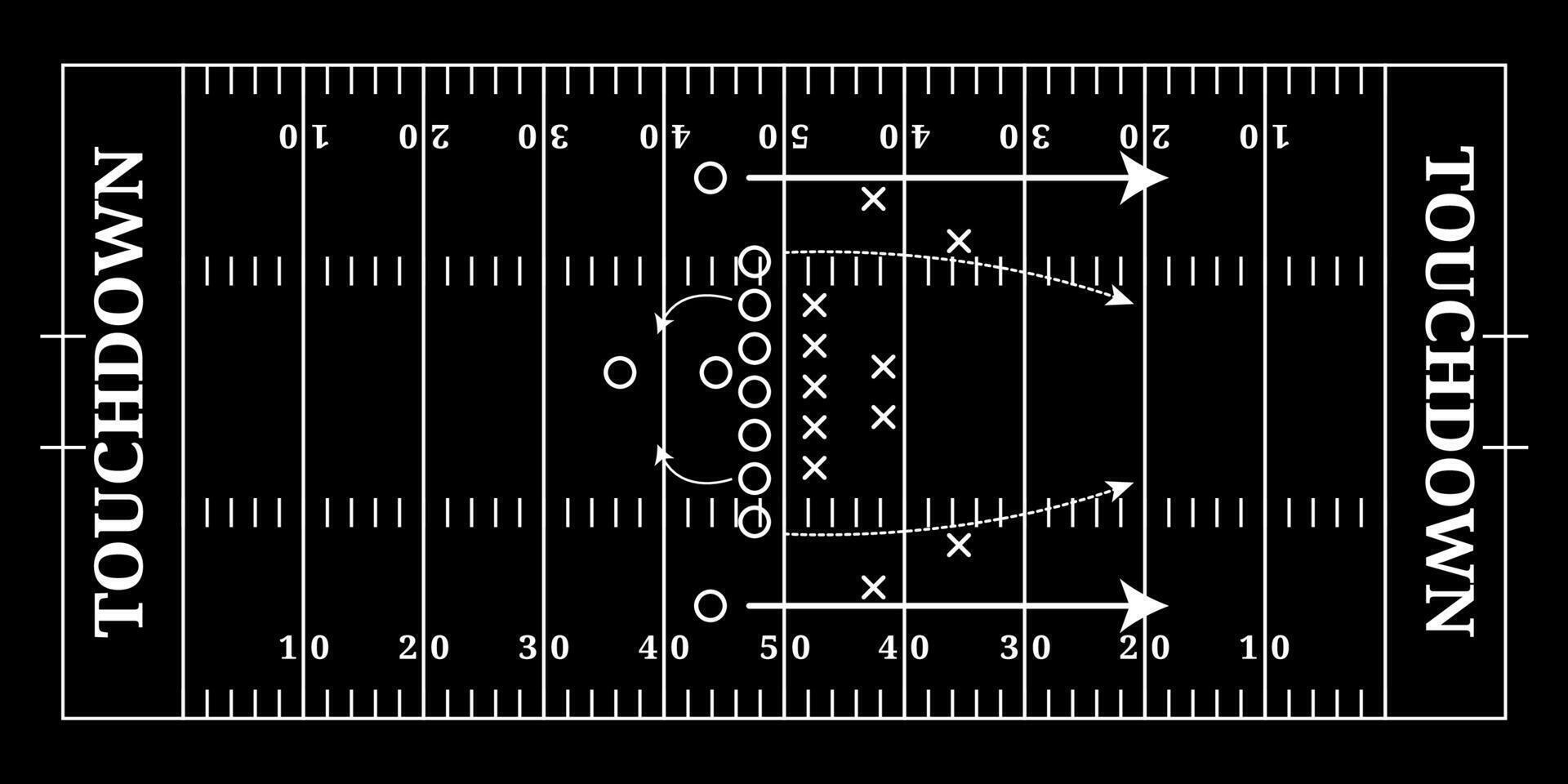 Black American football field with tactics, top view vector
