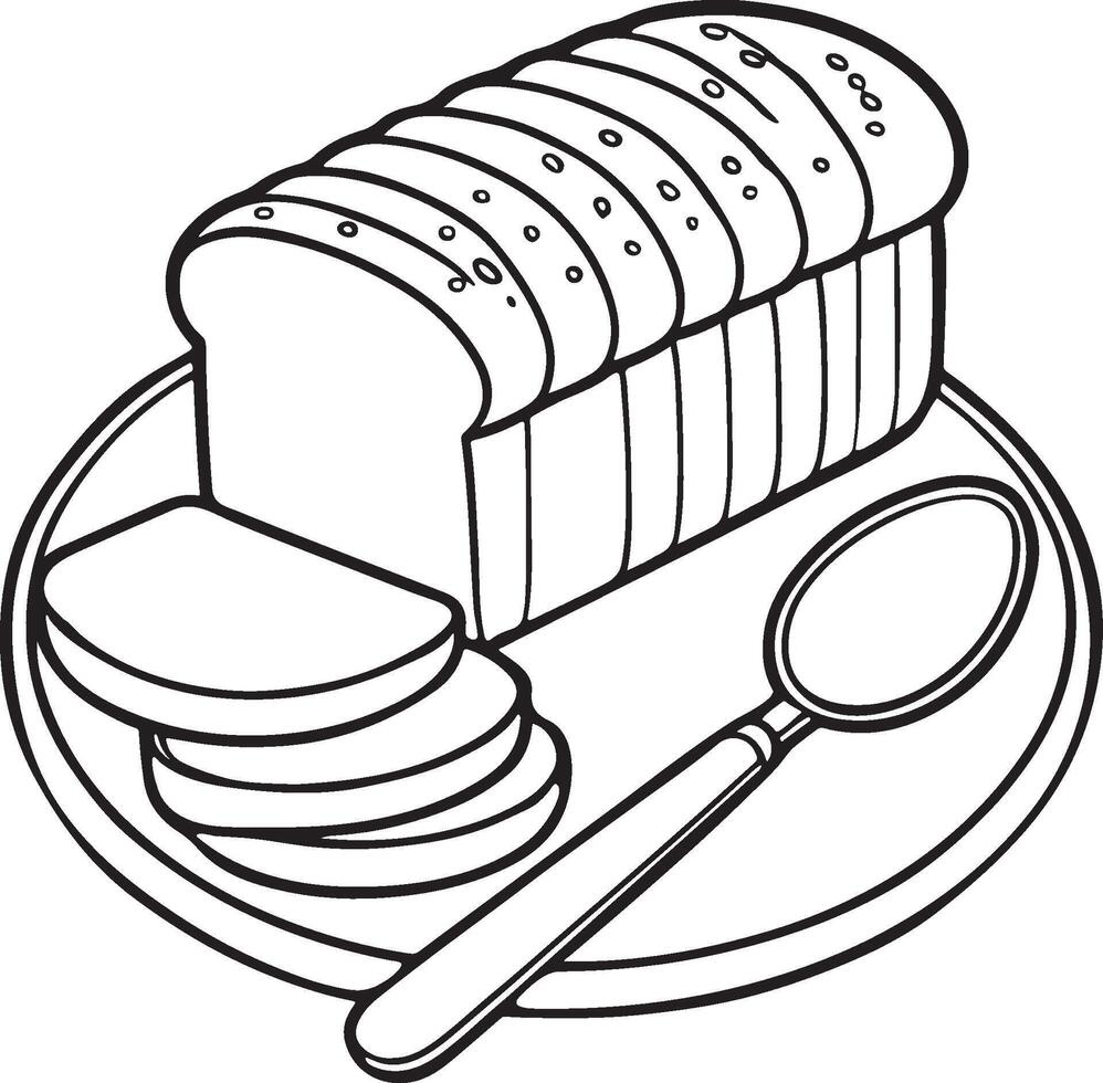 Outline illustration of a sliced bread on a plate. vector