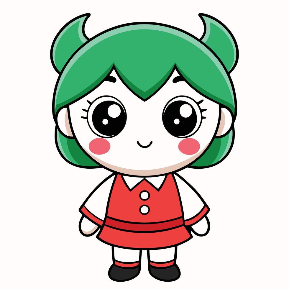 a cartoon girl with green hair and horns vector