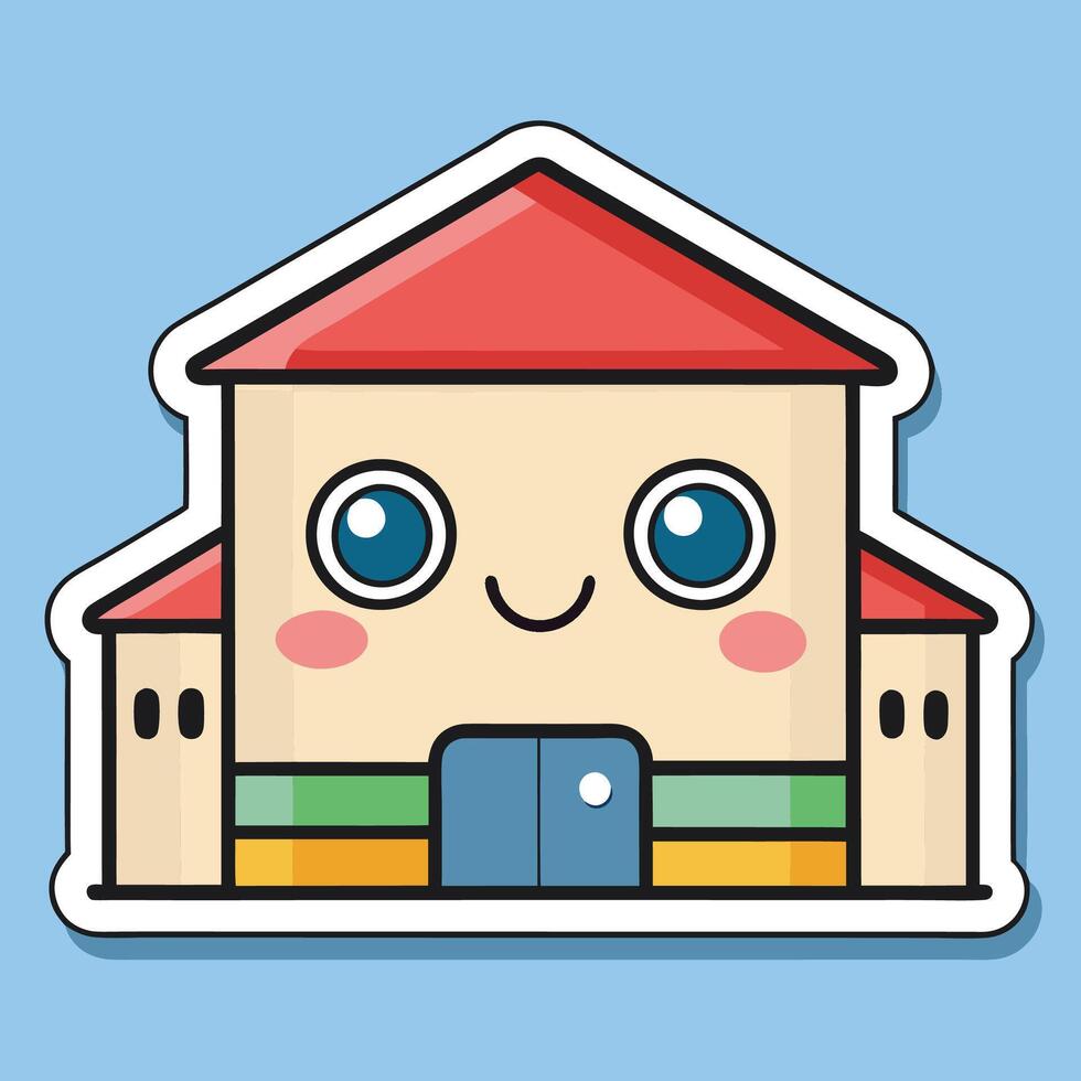 sticker with a cute house blue background vector
