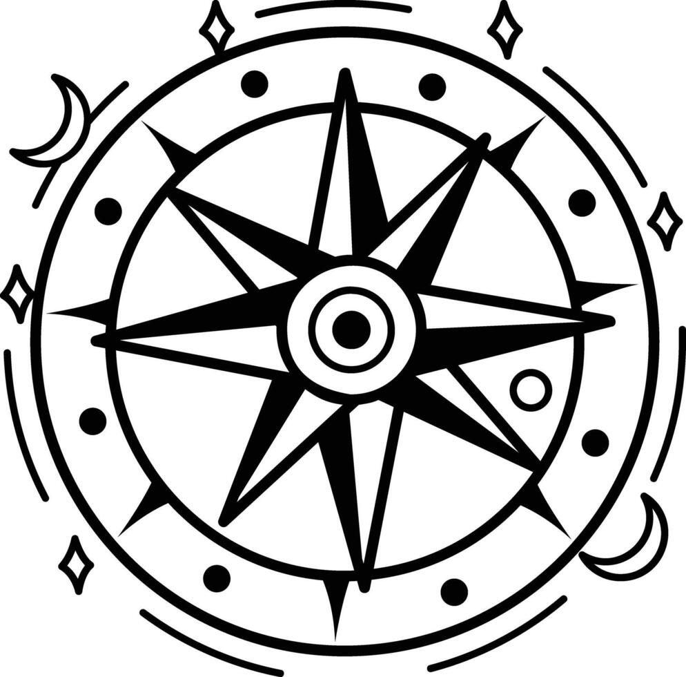 A hand drawn icon of cosmic compass vector