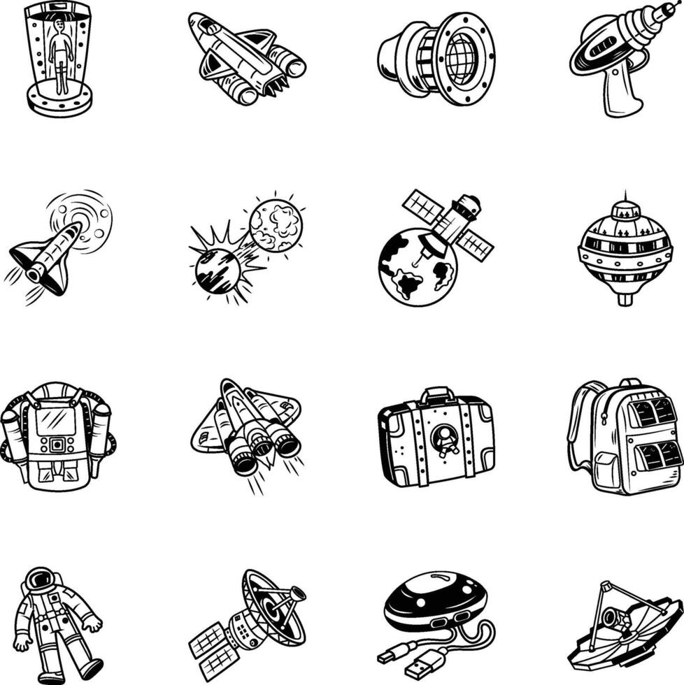 Set of Hand Drawn Space Exploration Icons vector
