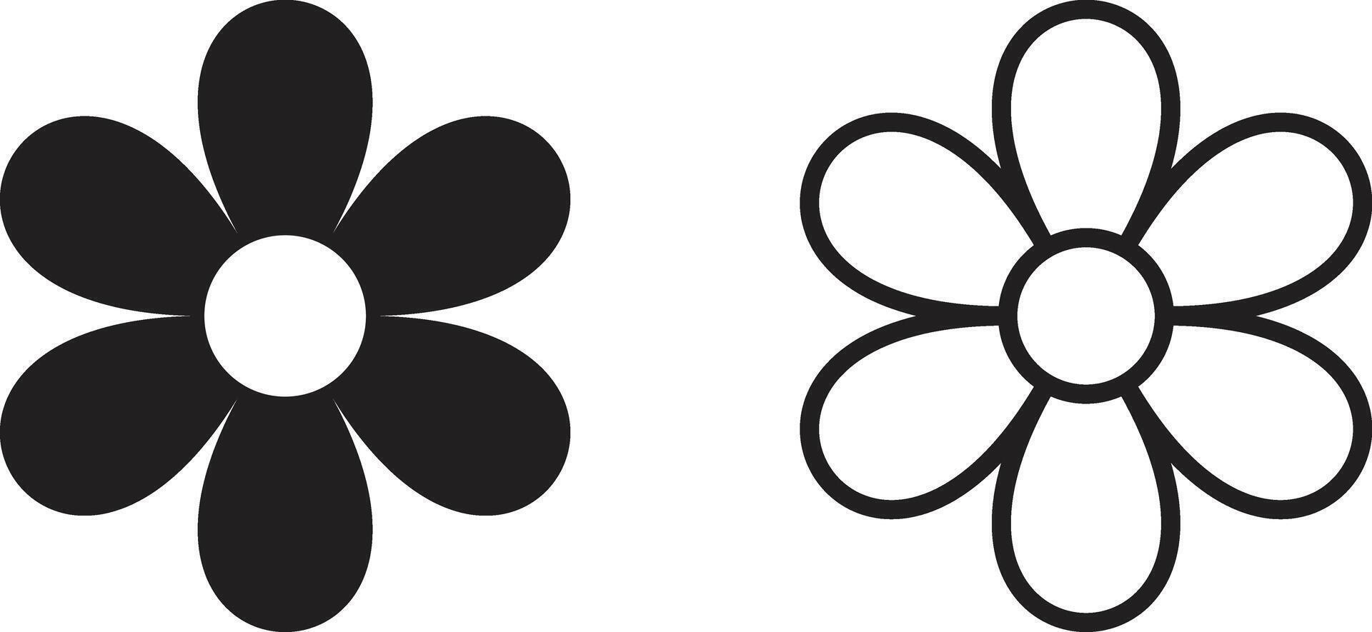 Flower icon set in flat and line styles isolated on white background . Black and white flower icon . illustration vector